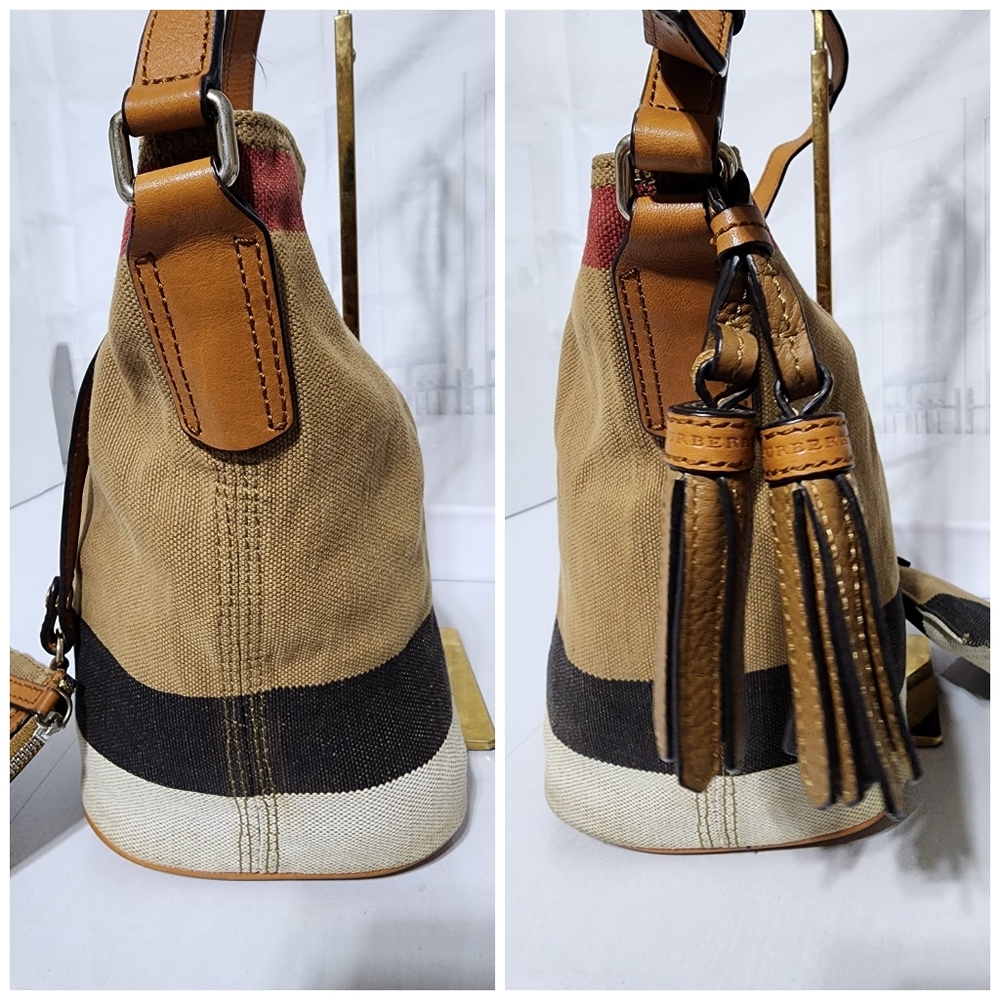 BURBERRY Canvas Mega Check Mini Ashby Hobo Saddle Bag Brown/Beige - Picture 9 of 13